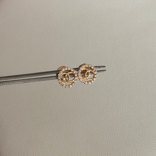 DOUBLE C EARRINGS WHITE ZIRCONS 18K YELLOW GOLD - 1.0GR