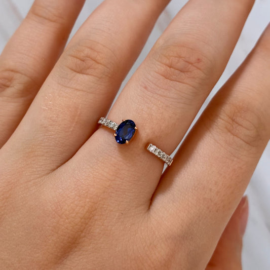 ANILLO SOLITARIO DIAMANTES NATURALES 0,19QTS + ZAFIRO NATURAL CENTRAL 0,61QTS ORO ROSA ITALY 18K TALLA 7 - 2,17GR