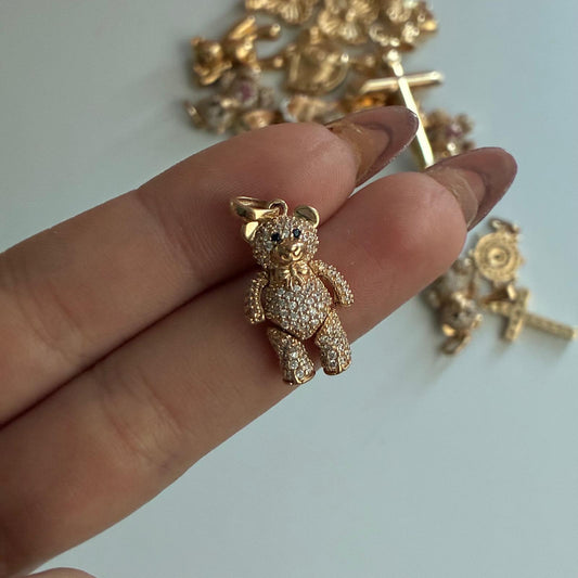 DIJE OSO ARTICULADO OJOS NEGROS PIEDRAS BLANCAS 2.3CM ORO AMARILLO COL 18K - 4,17GR