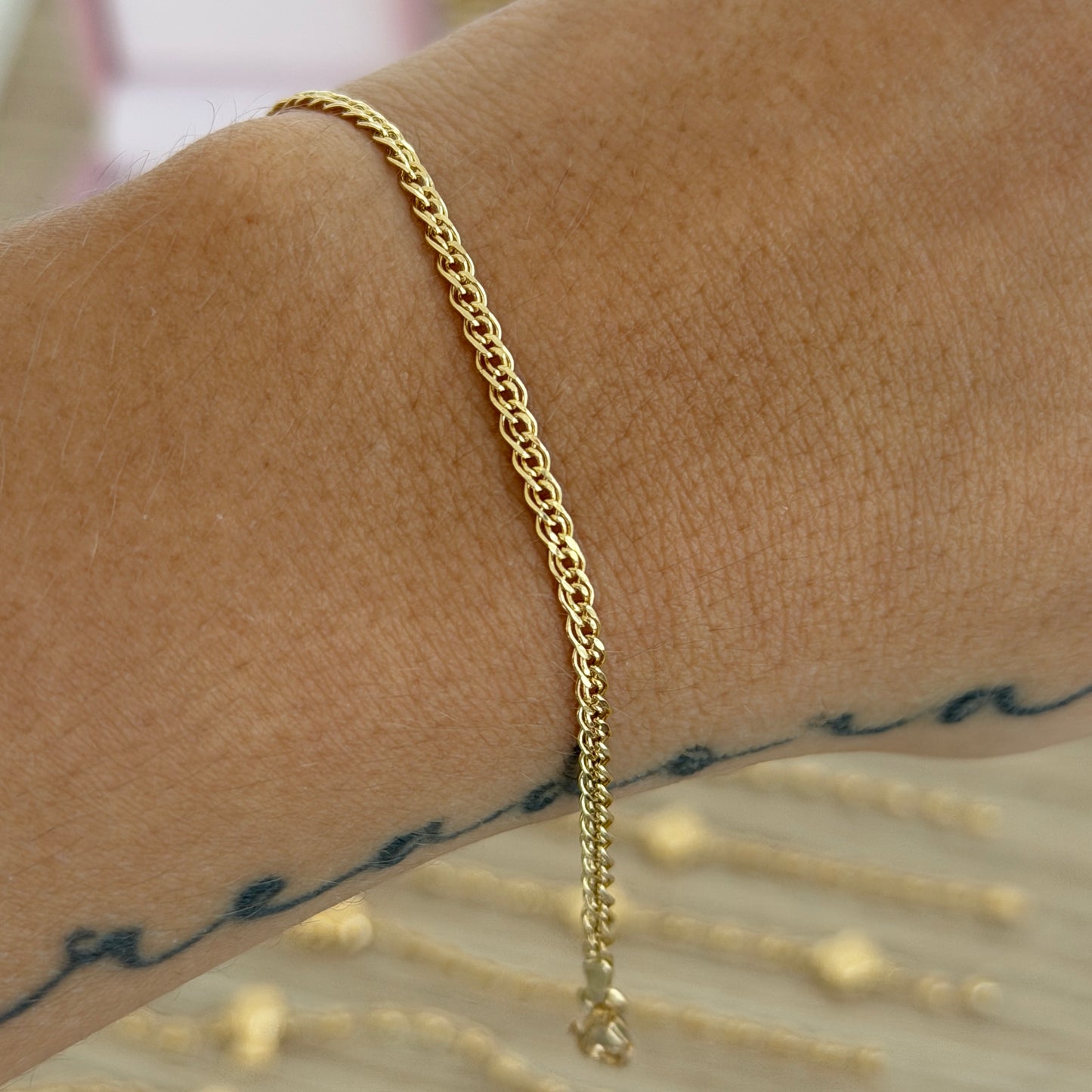 DOUBLE CUBAN BRACELET 2.4MM YELLOW GOLD ITALY 18K 18.5CM - 1.39GR
