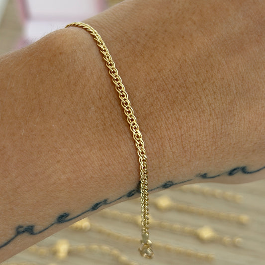 DOUBLE CUBAN BRACELET 2.4MM YELLOW GOLD ITALY 18K 18.5CM - 1.39GR