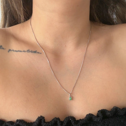1.1MM MINI FRANCO CHAIN + 3.5MM X 4.6MM NATURAL EMERALD PENDANT 18K WHITE GOLD ITALY 50CM - 2.45GR