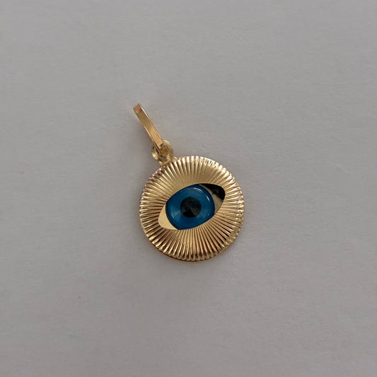 DIAMOND-CUT TURKISH EYE PENDANT 1.6CM YELLOW GOLD ITALY ESP 18K - 1.57GR