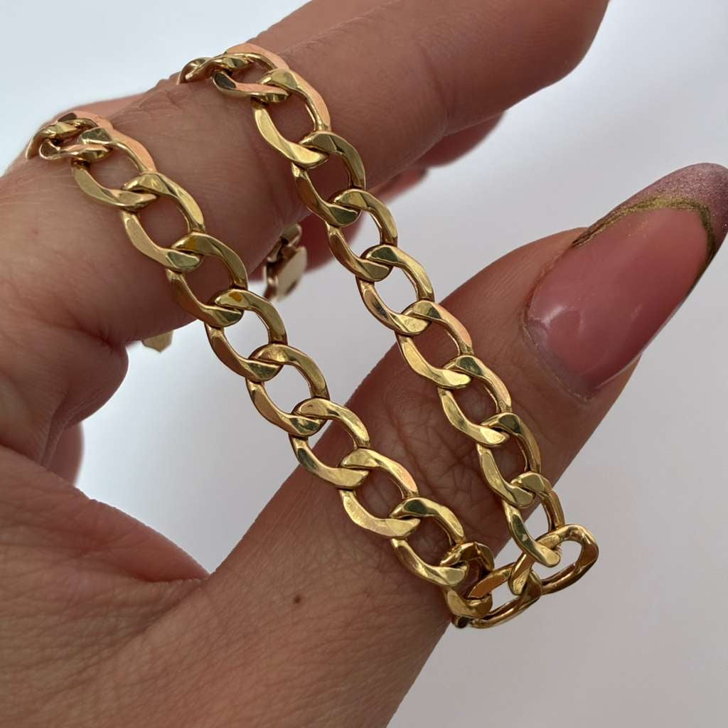 PULSERA CUBANA MARTILLADA 6.5MM ORO AMARILLO ITALY 18K 20CM - 5,62GR