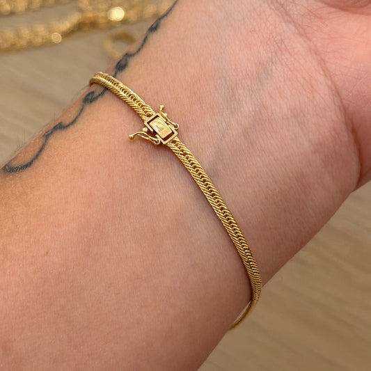 SNAKE BRACELET WITH BOX CLASP 2.7MM YELLOW GOLD 18K ITALY - 19CM 1.96GR