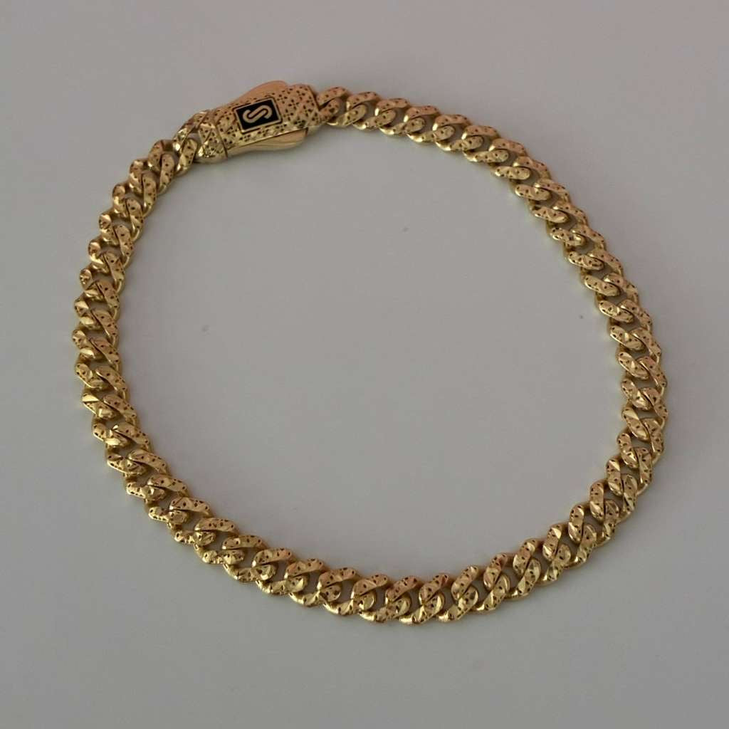 PULSERA CUBANA MONACO DIAMANTADA 5MM ORO AMARILLO ITALY 18K 18CM - 6,45GR