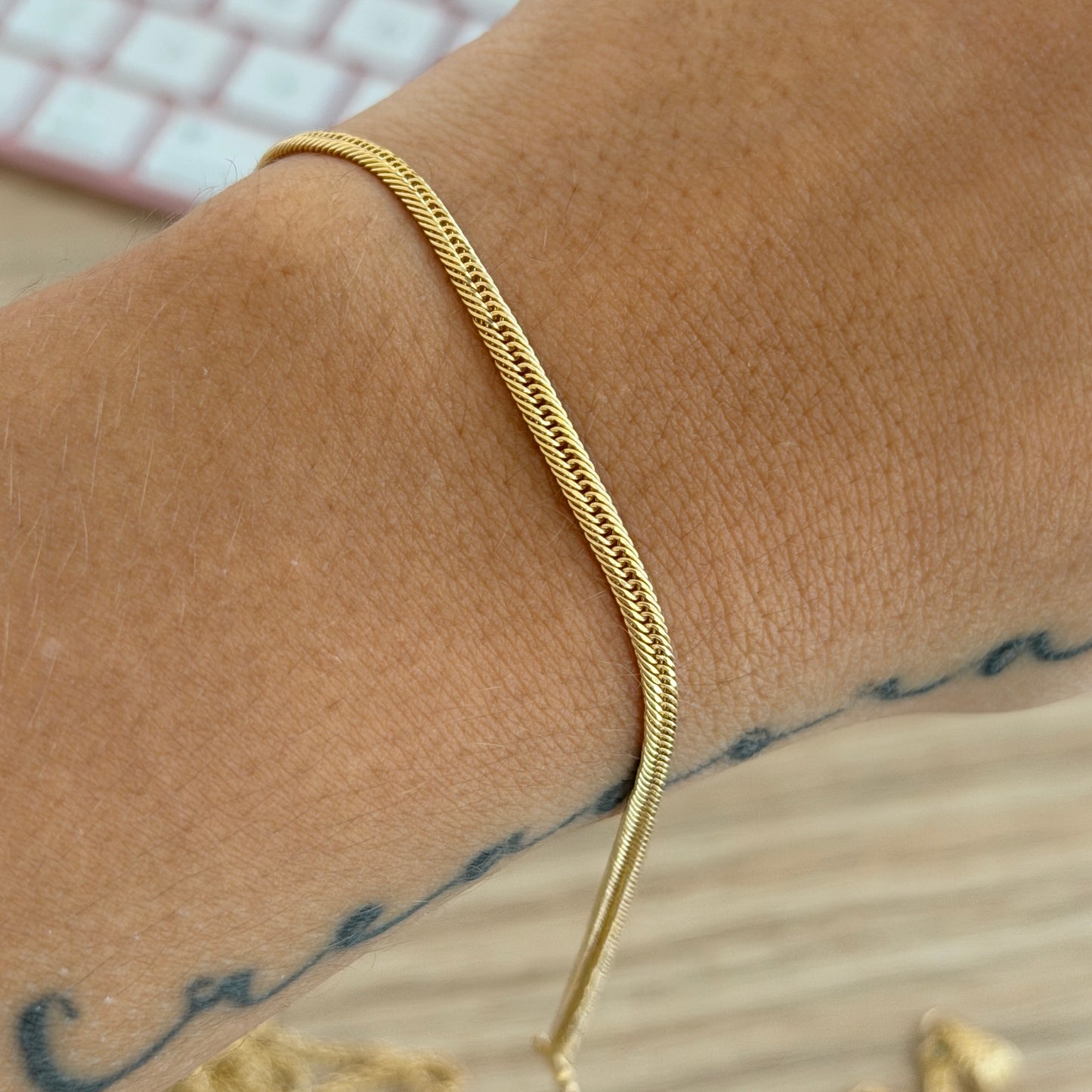 HERRINGBONE BRACELET WITH BOX CLASP 2.75MM YELLOW GOLD ITALY 18K 19CM - 2.01GR