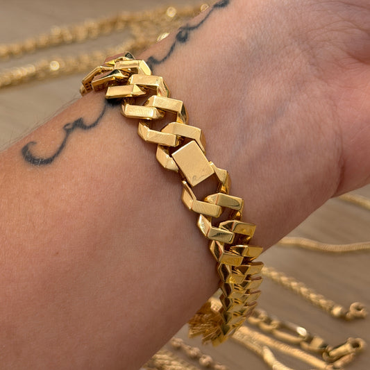 Hammered Cuban Bracelet 13mm Yellow Gold Italy 18K - 21cm 19.97g