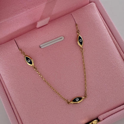 Turkish Eye Bracelet, Protective Gaze, 18K Yellow Gold, Italy, 18cm - 1.26g