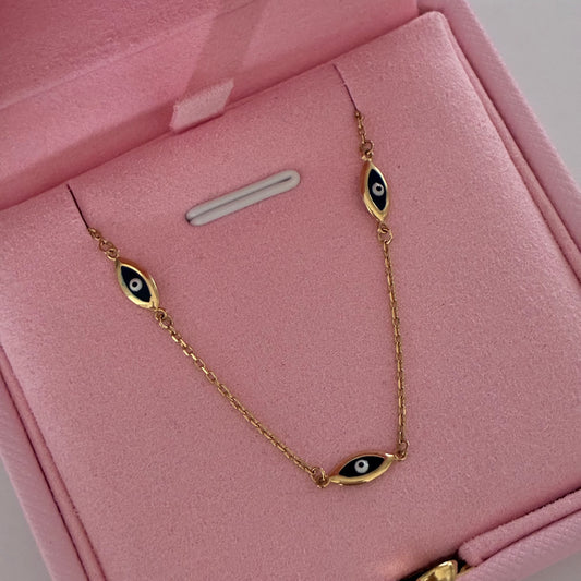 Turkish Eye Bracelet, Protective Gaze, 18K Yellow Gold, Italy, Spain, 18cm - 1.3g