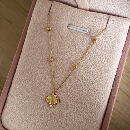 MINI FRANCO CHAIN + CLOVER PENDANT AND PLAIN BEADS YELLOW GOLD ITALY 18K 43CM TO 45CM - 0.82GR
