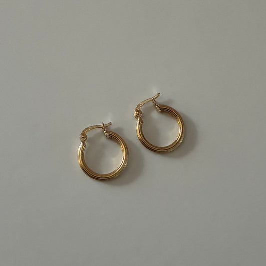 Striped tubular hoop earrings 1.2cm yellow gold 18K - 1.42g
