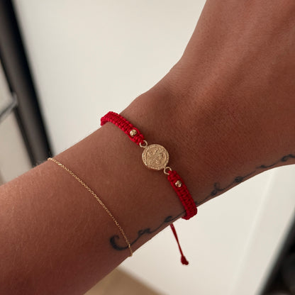 SAN BENITO RED THREAD BRACELET + 2 3M 18K YELLOW GOLD BALLS 0.7GR