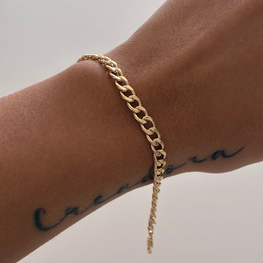 ROUND CUBAN BRACELET 5MM YELLOW GOLD ITALY 18K 20CM - 2.85GR