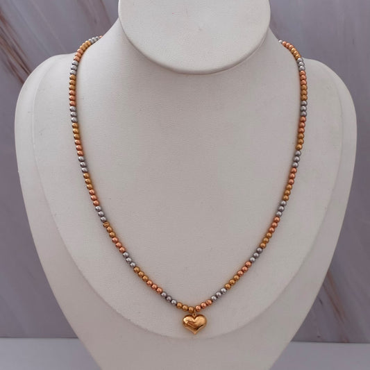 CADENA MILITAR+CORAZON Y BOLAS LISAS 3MM 3GR 40 A 45CM TRES OROS ITALY ESP 18K