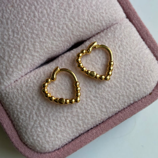 Pearly Heart Clip Earrings 0.7cm Yellow Gold Italy 18K - 1.43g