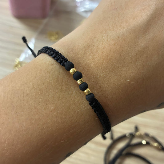 PULSERA HILO NEGRO PROMO 3MM BOLAS LISAS Y DIAMANTADAS ORO AMARILLO COL 18K - 0,15GR