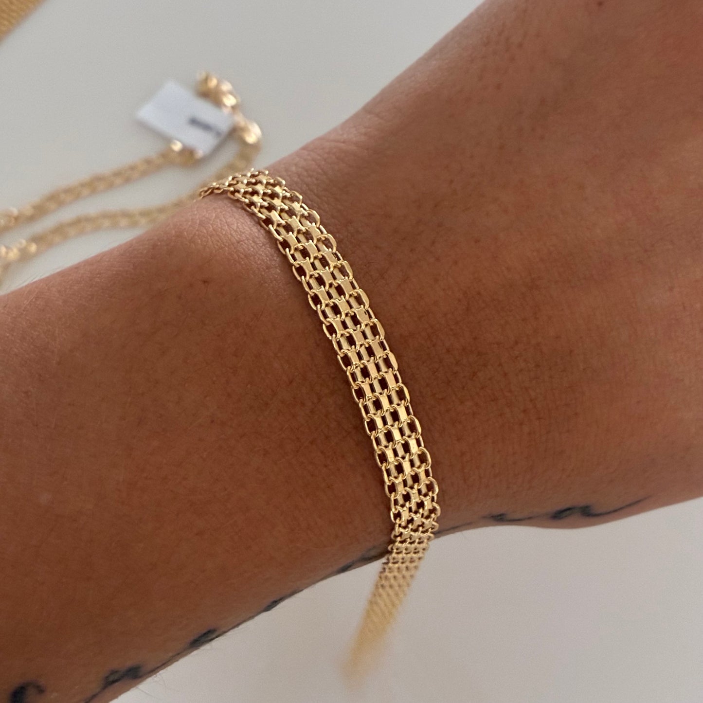 CHINESE TWO-ROAD BRACELET 6.5MM YELLOW GOLD ITALY 18K 21CM -5.27GR