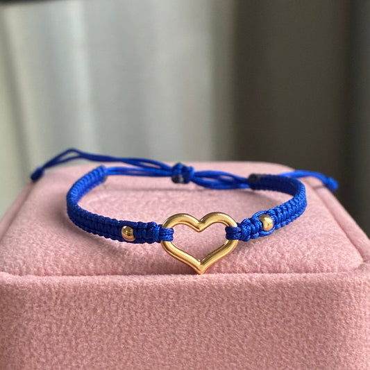 RED THREAD BRACELET WITH HEART SILHOUETTE HARDWARE + 2 3M 18K YELLOW GOLD BALLS 0.45GR