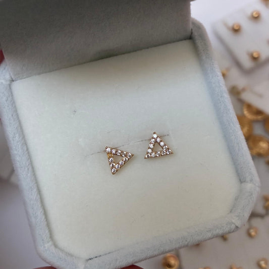 Triangle studs with white stones and 18K yellow gold - 0.6g