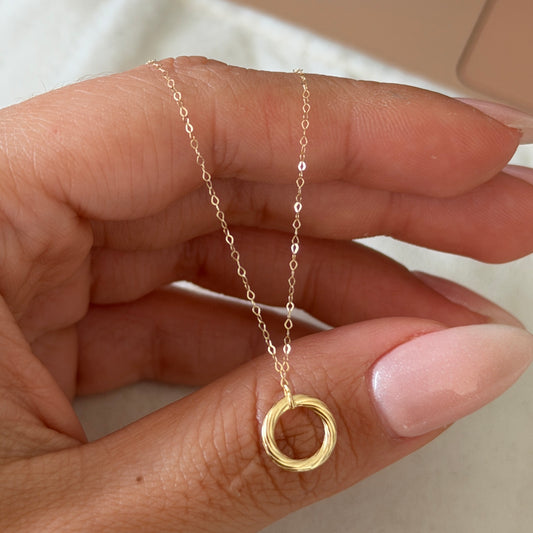 MINI ROLON CHAIN + BRAIDED CIRCLE PENDANT YELLOW GOLD ITALY ESP 18K 40CM - 0.72GR
