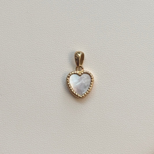WHITE PEARL STONE HEART PENDANT 1.9CM 18K YELLOW GOLD - 1.6GR