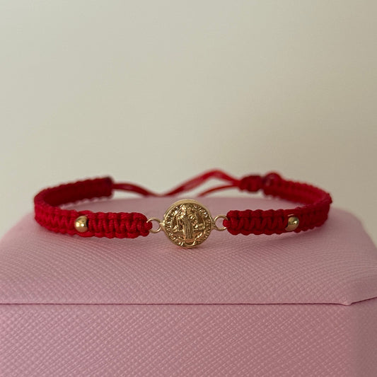 SAN BENITO RED THREAD BRACELET + 2 3M 18K YELLOW GOLD BALLS 0.55GR