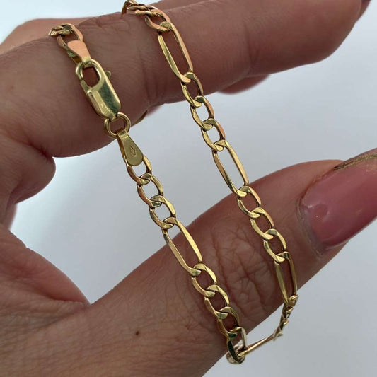 PULSERA 3X1 FIGARO MARTILLADA 4MM ORO AMARILLO ITALY 18K 20.5CM - 2,2GR