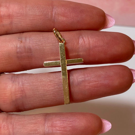 DIJE CRUZ LISA CUADRADA 3.2CM ORO AMARILLO ITALY ESP 18K - 1,05GR