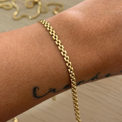 WATCH-STYLE LINK BRACELET 3.2MM YELLOW GOLD 18K ITALY - 19.5CM 4.98GR