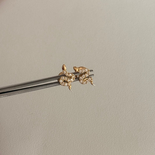 SNAKE EARRINGS WITH WHITE ZIRCONS IN 18K YELLOW GOLD - 0.84GR