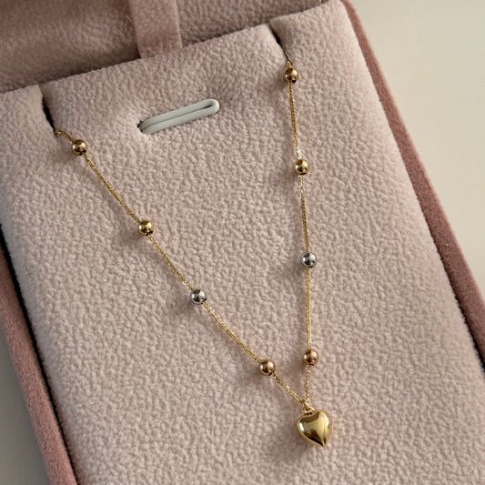 MINI FRANCO BRACELET 0.6MM + HEART AND SMOOTH BALLS THREE GOLDS ITALY ESP 18K 17CM TO 19CM - 0.63GR