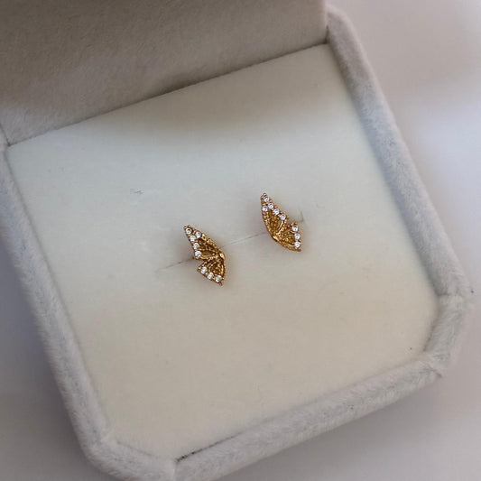BUTTERFLY WING STUDS WITH WHITE STONES YELLOW GOLD COL 18K - 0.81GR