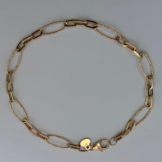 PULSERA PAPER CLIP LISO Y DIAMANTADO 3MM ORO AMARILLO ITALY ESP 18K 19CM - 2,74GR