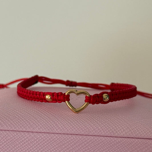 RED THREAD BRACELET WITH HEART SILHOUETTE + 2 3M 18K YELLOW GOLD BALLS 0.3GR