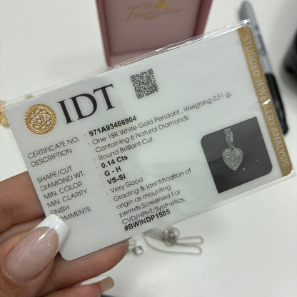 1.2MM MINI MILITARY CHAIN + 0.14CT NATURAL DIAMOND HEART PENDANT 18K WHITE GOLD ITALY 50CM - 2.57GR