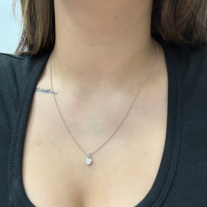 1.2MM MINI MILITARY CHAIN + 0.14CT NATURAL DIAMOND HEART PENDANT 18K WHITE GOLD ITALY 50CM - 2.57GR