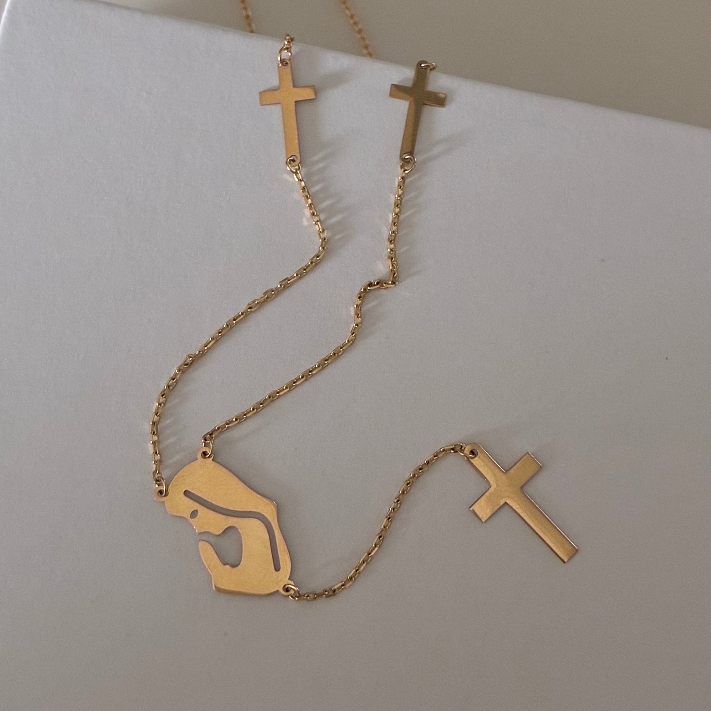 MINI ROLON ROSARY WITH VIRGIN MARY YELLOW GOLD ITALY 18K 45CM - 3.53GR