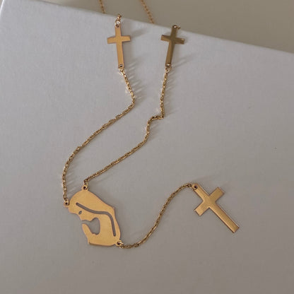 MINI ROLON ROSARY WITH VIRGIN MARY YELLOW GOLD ITALY 18K 45CM - 3.53GR