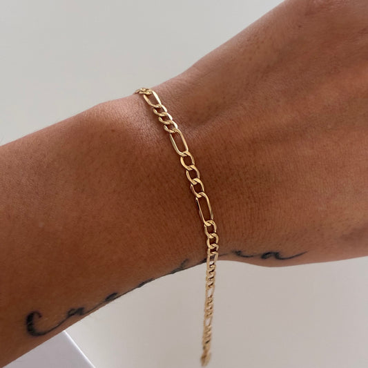 3X1 FIGARO BRACELET 4MM YELLOW GOLD ITALY 18K 18CM - 2.0GR