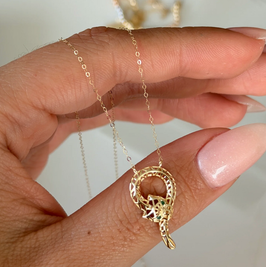 MINI ROLO CHAIN + PANTHER PENDANT YELLOW GOLD ITALY ESP 18K 40CM - 1.29GR