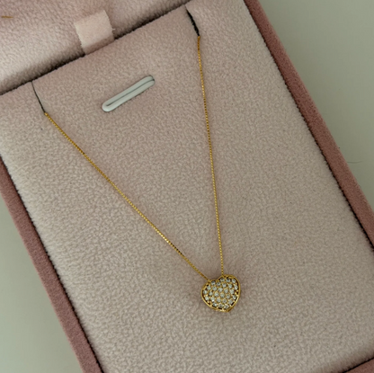 GOLD THREAD CHAIN 0.6MM + WHITE STONE HEART PENDANT YELLOW GOLD ITALY 18K 50CM - 2.03GR