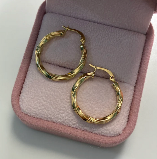 STRIPED AND PLAIN BRAIDED HOOP EARRINGS 1.7CM 18K YELLOW GOLD - 2.14GR