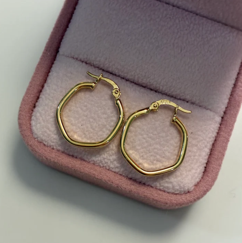 CANDONGAS LISAS HEXAGONALES 1.3CM ORO AMARILLO COL 18K - 1,12GR