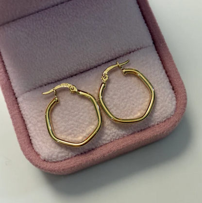 SMOOTH HEXAGONAL HOOP EARRINGS 1.3CM YELLOW GOLD 18K - 1.12GR