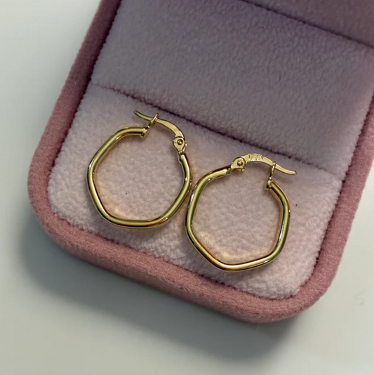 SMOOTH HEXAGONAL HOOP EARRINGS 1.3CM YELLOW GOLD 18K - 1.12GR