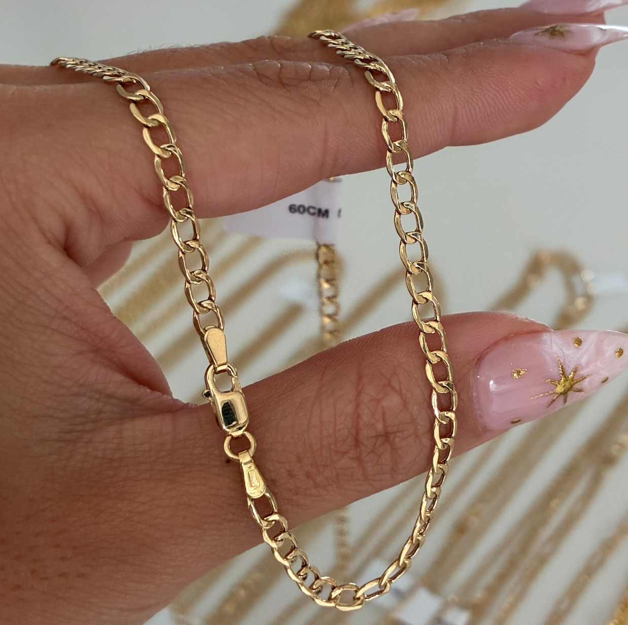 CADENA CUBANA MARTILLADA 4.4MM ORO AMARILLO ITALY 18K 60CM - 8,3GR