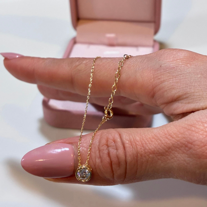 CADENA MINI ROLON + DIJE CHISPA PIEDRA BLANCA 3MM ORO AMARILLO ITALY 18K 45CM - 1,64GR