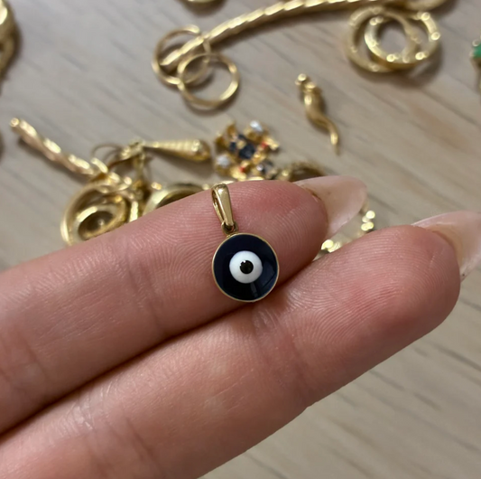 TURKISH EYE PENDANT 1.5CM YELLOW GOLD ITALY 18K - 1.02GR
