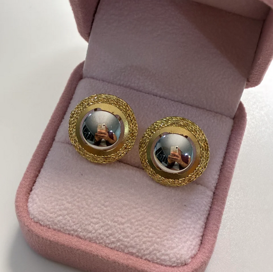 DIAMOND-CUT SHELL STYLE HOOP EARRINGS WHITE AND YELLOW GOLD ITALY 18K - 4.26GR